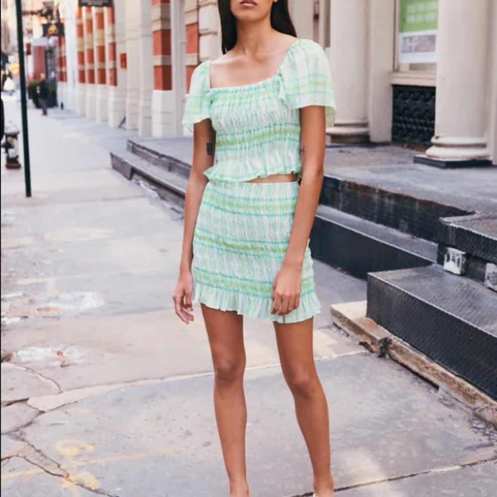 Zara | Green Printed Elastic Skirt | M